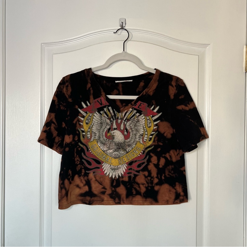 Biker Punk Rock Bleach Tie-Dye V-Neck Crop Top